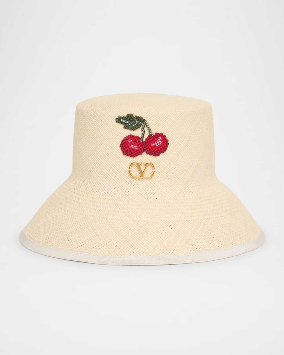 VLOGO Cherries Straw Bucket Hat